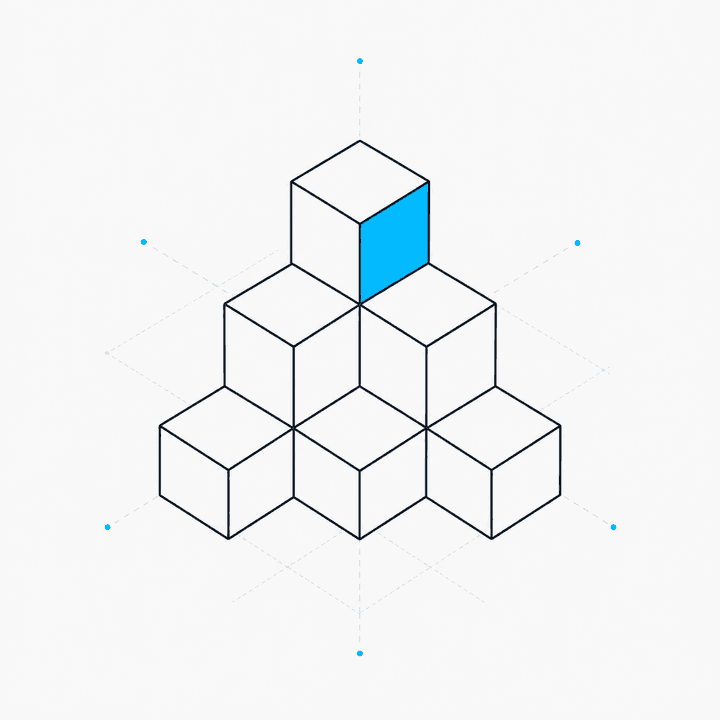 Isometric RevAStack composition with modular content blocks